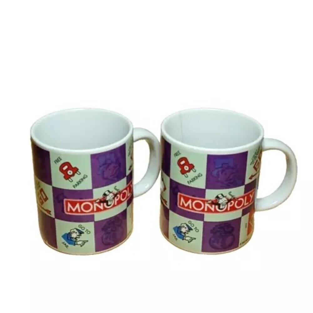 Monopoly Mugs Hasbro 2002 Sherwood Coffee Tea Cups Set of 2‎ Vintage